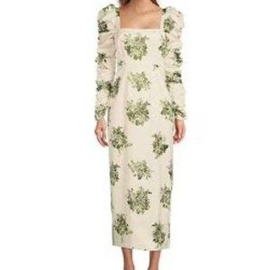Antonio Melani Elena Embroidered Floral Print Long Puffed Sleeve Midi Dress NWT